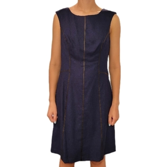 Andrew Marc Dresses & Skirts - Andrew Marc Women's blue tweed sleeveless sheath dress w/ black detailing size 8